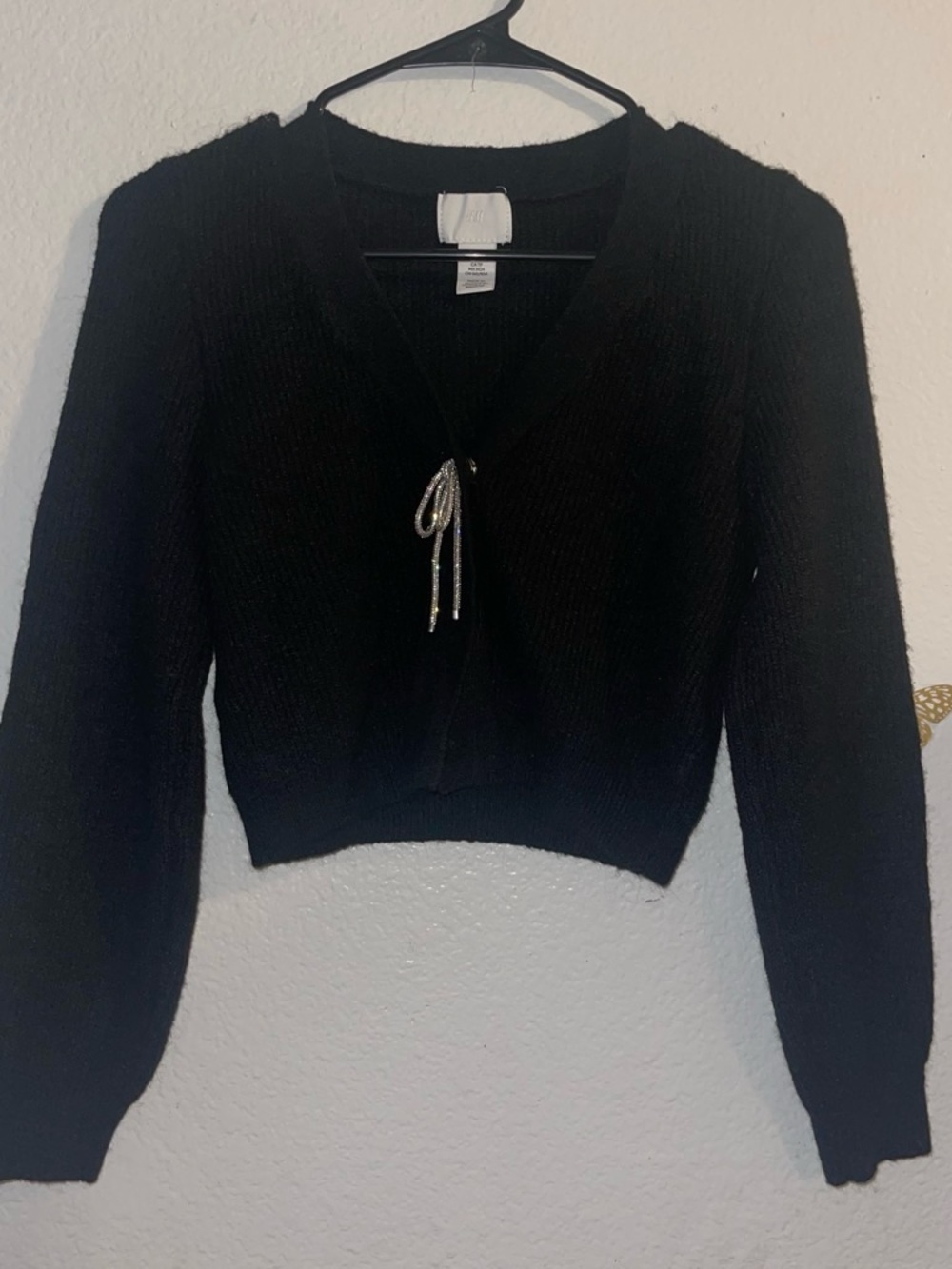 H&M Black V-Neck Tie-Front Cropped Cardigan